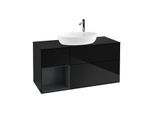 Villeroy und Boch Finion Waschtischunterschrank F942HGPH 120cm, Abdeckplatte black matt, Regale Midnight matt lacquer, Glossy Black Lacquer