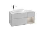 Villeroy und Boch Finion Waschtischunterschrank F931HHGJ 120cm, Abdeckplatte white matt, Regale sand matt lacquer, Light grey matt