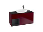 Villeroy und Boch Finion Waschtischunterschrank F942HGHB 120cm, Abdeckplatte black matt, Regale Midnight matt lacquer, Peony Matt