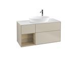 Villeroy und Boch Finion Waschtischunterschrank F941PCHH 120cm, Abdeckplatte white matt, Regale Oak Veneer, Sand Matt Lacquer