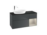 Villeroy und Boch Finion Waschtischunterschrank F932HHHG 120cm, Abdeckplatte black matt, Regale sand matt lacquer, Midnight Blue Matt Lacquer