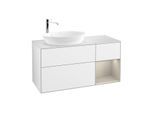 Villeroy und Boch Finion Waschtischunterschrank F931HHGF 120cm, Abdeckplatte white matt, Regale sand matt lacquer, Glossy white lacquer