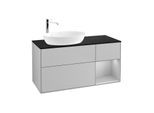Villeroy und Boch Finion Waschtischunterschrank G932GJGJ 120cm, Abdeckplatte black matt, Emotion, Regale Light grey matt lacquer, Light grey matt