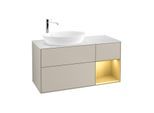 Villeroy und Boch Finion Waschtischunterschrank G931HFHH 120cm, Abdeckplatte white matt, Emotion, Regale Gold matt lacquer, Sand Matt Lacquer