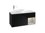 Villeroy und Boch Finion Waschtischunterschrank F931HHPH 120cm, Abdeckplatte white matt, Regale sand matt lacquer, Glossy Black Lacquer