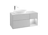 Villeroy und Boch Finion Waschtischunterschrank F931MTGJ 120cm, Abdeckplatte white matt, Regale White matt lacquer, Light grey matt