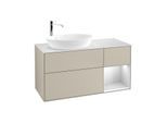Villeroy und Boch Finion Waschtischunterschrank F931MTHH 120cm, Abdeckplatte white matt, Regale White matt lacquer, Sand Matt Lacquer