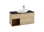 Villeroy und Boch Finion Waschtischunterschrank F942GNPC 120cm, Abdeckplatte black matt, Regale Walnut Veneer, Oak Veneer