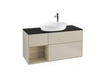 Villeroy und Boch Finion Waschtischunterschrank F942PCHH 120cm, Abdeckplatte black matt, Regale Oak Veneer, Sand Matt Lacquer
