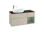 Villeroy und Boch Finion Waschtischunterschrank F932GMHH 120cm, Abdeckplatte black matt, Regale Olive matt lacquer, Sand Matt Lacquer