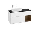 Villeroy und Boch Finion Waschtischunterschrank G932GNGF 120cm, Abdeckplatte black matt, Emotion, Regale Walnut Veneer, Glossy white lacquer