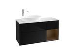 Villeroy und Boch Finion Waschtischunterschrank G931GNPH 120cm, Abdeckplatte white matt, Emotion, Regale Walnut Veneer, Glossy Black Lacquer