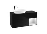 Villeroy und Boch Finion Waschtischunterschrank F932MTPH 120cm, Abdeckplatte black matt, Regale White matt lacquer, Glossy Black Lacquer