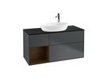 Villeroy und Boch Finion Waschtischunterschrank F942GNHG 120cm, Abdeckplatte black matt, Regale Walnut Veneer, Midnight Blue Matt Lacquer