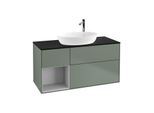 Villeroy und Boch Finion Waschtischunterschrank F942GJGM 120cm, Abdeckplatte black matt, Regale Light grey matt lacquer, Olive Matt Lacquer
