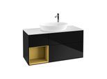 Villeroy und Boch Finion Waschtischunterschrank F941HFPH 120cm, Abdeckplatte white matt, Regale Gold matt lacquer, Glossy Black Lacquer