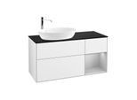 Villeroy und Boch Finion Waschtischunterschrank G932GJGF 120cm, Abdeckplatte black matt, Emotion, Regale Light grey matt lacquer, Glossy white lacquer