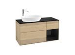 Villeroy und Boch Finion Waschtischunterschrank F932PHPC 120cm, Abdeckplatte black matt, Regale Glossy black lacquer, Oak Veneer