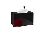 Villeroy und Boch Finion Waschtischunterschrank F892HBPH 100cm, Abdeckplatte black matt, Regale Peony matt lacquer, Glossy Black Lacquer