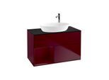 Villeroy und Boch Finion Waschtischunterschrank F892HBHB 100cm, Abdeckplatte black matt, Regale Peony matt lacquer, Peony Matt