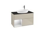 Villeroy und Boch Finion Waschtischunterschrank F892MTHH 100cm, Abdeckplatte black matt, Regale White matt lacquer, Sand Matt Lacquer