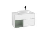 Villeroy und Boch Finion Waschtischunterschrank G891GMGF 100cm, Abdeckplatte white matt, Emotion, Regale Olive matt lacquer, Glossy white lacquer
