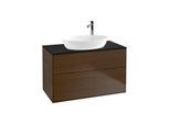 Villeroy und Boch Finion Waschtischunterschrank F88200GN 100x60,3cm, Abdeckplatte black matt, Walnut veneer