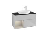 Villeroy und Boch Finion Waschtischunterschrank G892HHGJ 100cm, Abdeckplatte black matt, Emotion, Regale sand matt lacquer, Light grey matt