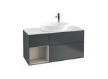 Villeroy und Boch Finion Waschtischunterschrank F941HHHG 120cm, Abdeckplatte white matt, Regale sand matt lacquer, Midnight Blue Matt Lacquer