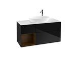 Villeroy und Boch Finion Waschtischunterschrank F941GNPH 120cm, Abdeckplatte white matt, Regale Walnut Veneer, Glossy Black Lacquer