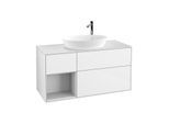Villeroy und Boch Finion Waschtischunterschrank F941MTGF 120cm, Abdeckplatte white matt, Regale White matt lacquer, Glossy white lacquer