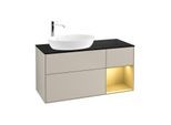 Villeroy und Boch Finion Waschtischunterschrank F932HFHH 120cm, Abdeckplatte black matt, Regale Gold matt lacquer, Sand Matt Lacquer