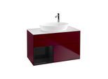 Villeroy und Boch Finion Waschtischunterschrank G891PHHB 100cm, Abdeckplatte white matt, Emotion, Regale Glossy black lacquer, Peony Matt