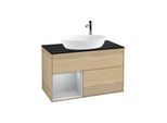 Villeroy und Boch Finion Waschtischunterschrank G892GJPC 100cm, Abdeckplatte black matt, Emotion, Regale Light grey matt lacquer, Oak Veneer