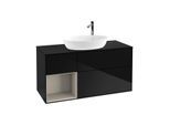Villeroy und Boch Finion Waschtischunterschrank G942HHPH 120cm, Abdeckplatte black matt, Emotion, Regale sand matt lacquer, Glossy Black Lacquer