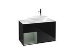 Villeroy und Boch Finion Waschtischunterschrank F891GMPH 100cm, Abdeckplatte white matt, Regale Olive matt lacquer, Glossy Black Lacquer