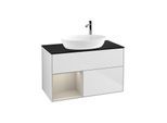 Villeroy und Boch Finion Waschtischunterschrank F892HHMT 100cm, Abdeckplatte black matt, Regale sand matt lacquer, White matt lacquer