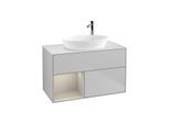 Villeroy und Boch Finion Waschtischunterschrank F891HHGJ 100cm, Abdeckplatte white matt, Regale sand matt lacquer, Light grey matt