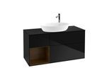 Villeroy und Boch Finion Waschtischunterschrank G942GNPH 120cm, Abdeckplatte black matt, Emotion, Regale Walnut Veneer, Glossy Black Lacquer