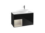 Villeroy und Boch Finion Waschtischunterschrank F891HHPH 100cm, Abdeckplatte white matt, Regale sand matt lacquer, Glossy Black Lacquer