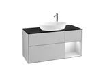 Villeroy und Boch Finion Waschtischunterschrank G952MTGJ 120cm, Abdeckplatte black matt, Emotion, Regale White matt lacquer, Light grey matt