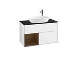 Villeroy und Boch Finion Waschtischunterschrank G892GNGF 100cm, Abdeckplatte black matt, Emotion, Regale Walnut Veneer, Glossy white lacquer
