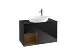 Villeroy und Boch Finion Waschtischunterschrank G892GNPD 100cm, Abdeckplatte black matt, Emotion, Regale Walnut Veneer, Black matt lacquer