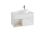 Villeroy und Boch Finion Waschtischunterschrank F891HHMT 100cm, Abdeckplatte white matt, Regale sand matt lacquer, White matt lacquer