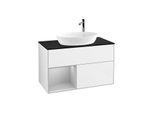 Villeroy und Boch Finion Waschtischunterschrank F892GJGF 100cm, Abdeckplatte black matt, Regale Light grey matt lacquer, Glossy white lacquer