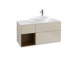Villeroy und Boch Finion Waschtischunterschrank G941GNHH 120cm, Abdeckplatte white matt, Emotion, Regale Walnut Veneer, Sand Matt Lacquer