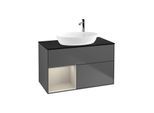 Villeroy und Boch Finion Waschtischunterschrank G892HHGK 100cm, Abdeckplatte black matt, Emotion, Regale sand matt lacquer, Anthracite matt