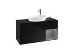 Villeroy und Boch Finion Waschtischunterschrank G952GMPH 120cm, Abdeckplatte black matt, Emotion, Regale Olive matt lacquer, Glossy Black Lacquer