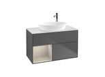 Villeroy und Boch Finion Waschtischunterschrank G891HHGK 100cm, Abdeckplatte white matt, Emotion, Regale sand matt lacquer, Anthracite matt