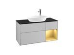 Villeroy und Boch Finion Waschtischunterschrank F952HFGJ 120cm, Abdeckplatte black matt, Regale Gold matt lacquer, Light grey matt